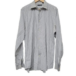 Theory Men's Button-Up Shirt Size Large Multicolor Cotton Check Long Sleeves